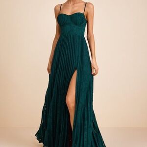 Lulus Dacie Emerald Floral Burnout Pleated Bustier Maxi Dress Green - Size M